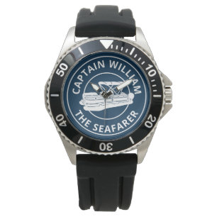 Personalized Pontoon Boat Owners White Navy Watch