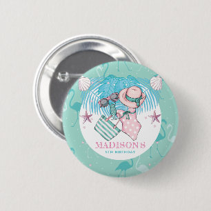 Personalized Pool Party Pink 6 Cm Round Badge