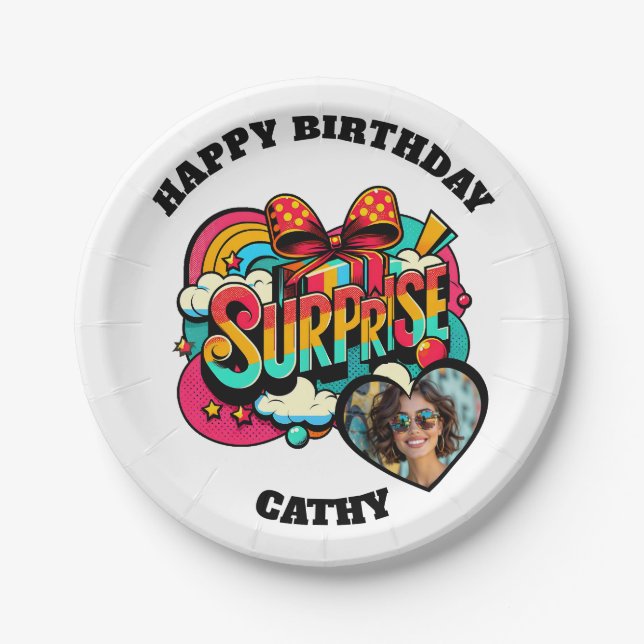 Personalized Pop Art Retro Birthday Photo Paper Plate (Front)