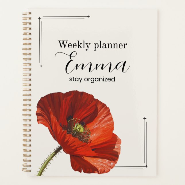 Personalized Poppy Weekly Planner Aesthetic Floral (Front)