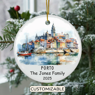 Personalized Porto Ornament, Portugal Ceramic Tree Decoration