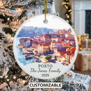 Personalized Porto Ornament, Portugal Gift Ceramic Tree Decoration
