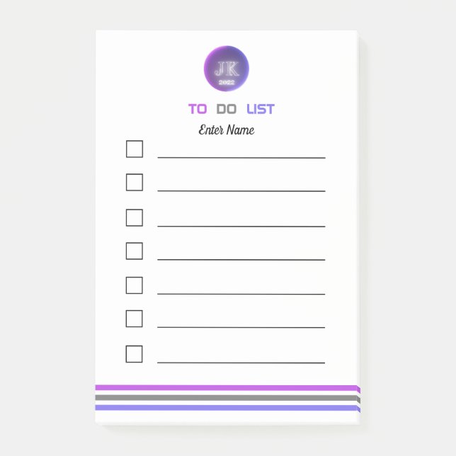 Personalized Post-it Notes To Do List 2022 JK Logo (Front)