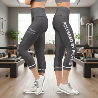 Personalized Powered By Pilates Dark Grey Capri Leggings