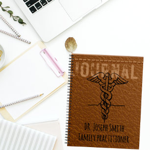 Personalized practitioner brown leather doctor notebook