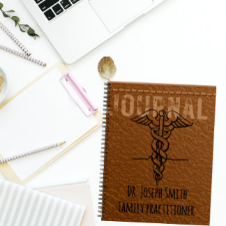 Personalized practitioner brown leather doctor notebook