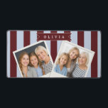 Personalized Preppy Brown Blue Cabana Stripe Desk Mat<br><div class="desc">Certain designs are always in style. Every year, the casual beauty of classic cabana stripes feels new. For those who appreciate straightforward, self-assured design with a hint of preppy elegance, this customized brown and blue cabana stripe collection was made. The pattern's gentle contrast between brown and blue makes it cozy,...</div>