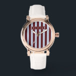 Personalized Preppy Brown Blue Cabana Stripe Watch<br><div class="desc">Certain designs are always in style. Every year, the casual beauty of classic cabana stripes feels new. For those who appreciate straightforward, self-assured design with a hint of preppy elegance, this customized brown and blue cabana stripe collection was made. The pattern's gentle contrast between brown and blue makes it cozy,...</div>