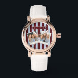 Personalized Preppy Brown Blue Cabana Stripe Watch<br><div class="desc">Certain designs are always in style. Every year, the casual beauty of classic cabana stripes feels new. For those who appreciate straightforward, self-assured design with a hint of preppy elegance, this customized brown and blue cabana stripe collection was made. The pattern's gentle contrast between brown and blue makes it cozy,...</div>
