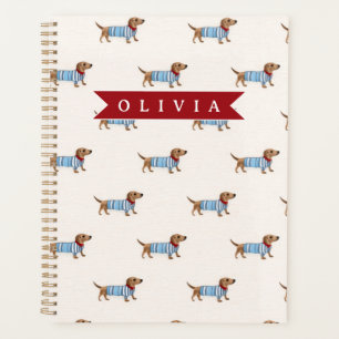 Personalized Preppy Cute Dachshund Dog Pattern Planner