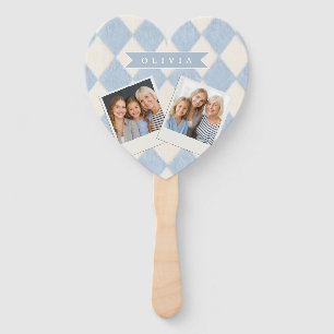 Personalized Preppy Soft Blue Fuzzy Argyle Name Hand Fan