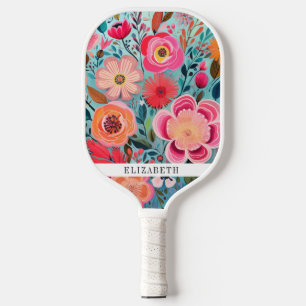 Personalized Pretty Bright Colorful Floral Pickleball Paddle