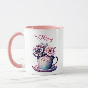 Personalized Pretty Vintage Tea Cup of Flowers