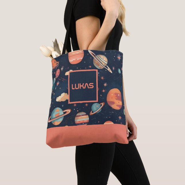 Personalized printed Space Tote - Add your text Bag (Close Up)