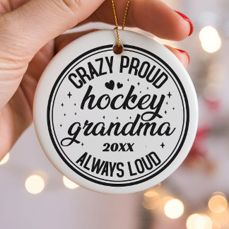 Personalized Proud Hockey Grandma Christmas Gift Ceramic Tree Decoration