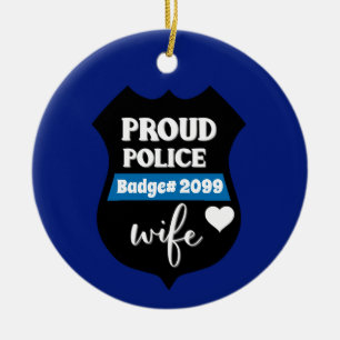 Personalized Proud Police Wife Badge Ceramic Tree Decoration