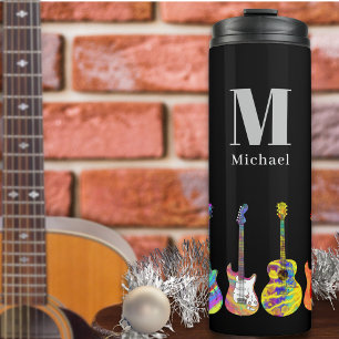 Personalized Psychedelic Christmas Guitar Pop Art Thermal Tumbler