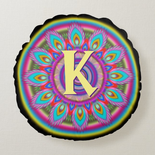 Personalized psychedelic round throw cushion (Front)