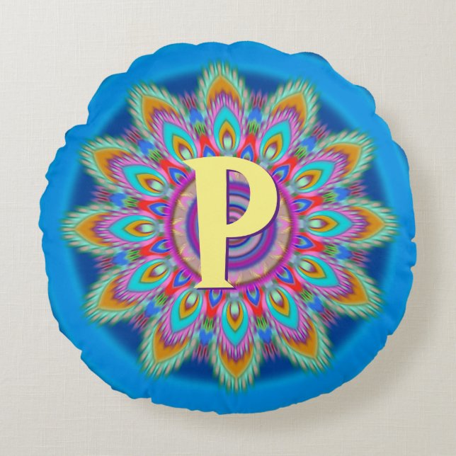 Personalized psychedelic round throw cushion blu2 (Front)