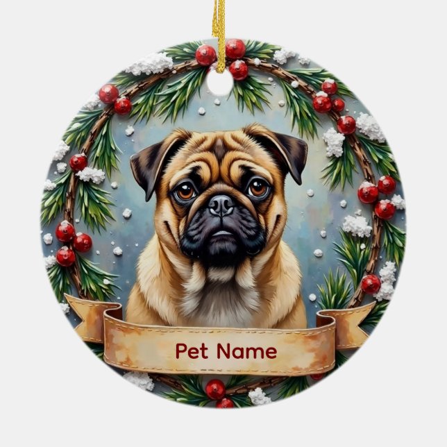 Personalized Pug Christmas Ceramic Tree Decoration (Back)