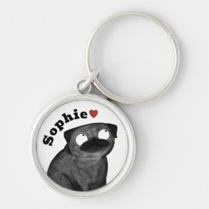 Personalized Pug Keychain Custom Name, Pug Gift