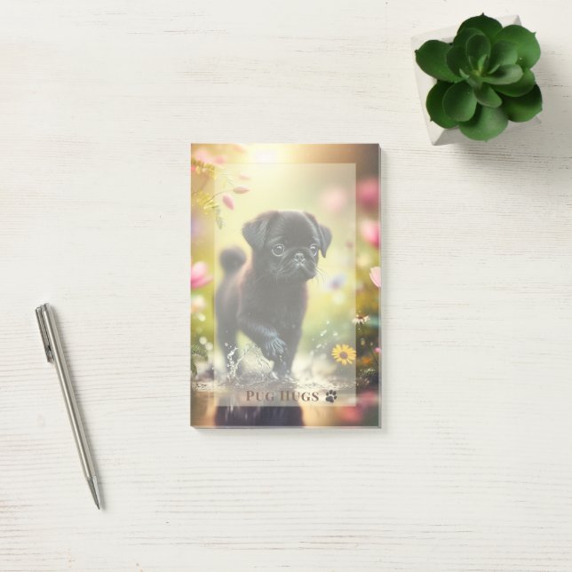 Personalized Pug Puppy Floral Sticky Note Pad (Office)