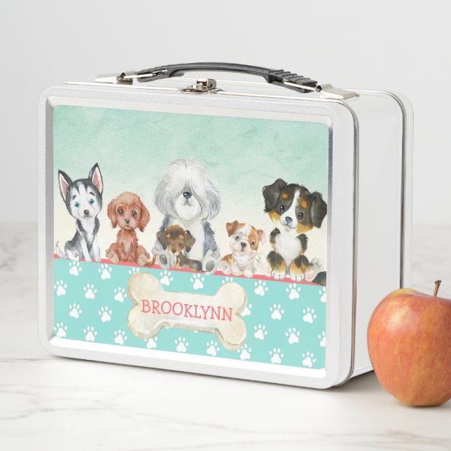 Personalized Puppy Dog Children's Metal Lunch Box (In Situ)