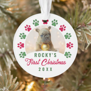 Personalized Puppy Dog First Christmas Photo Ornament