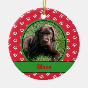 Personalized Puppy Dog Paw Print Photo Pet Ceramic Tree Decoration