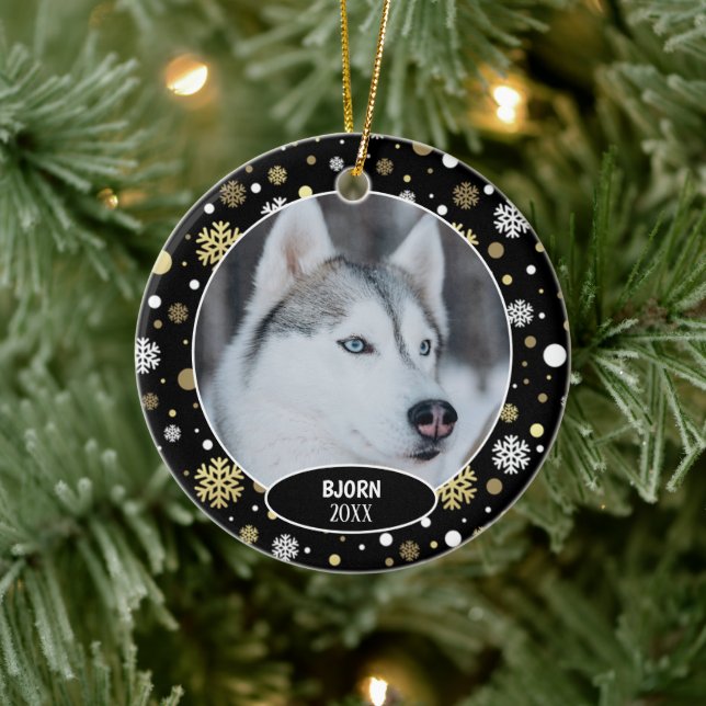 Personalized Puppy Photo On White Snowflakes Ceramic Tree Decoration (Tree)