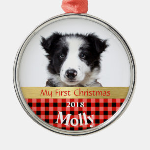 Personalized Puppy's First Christmas Photo Metal Tree Decoration