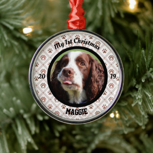 Personalized Puppy's First Christmas Photo Metal Tree Decoration