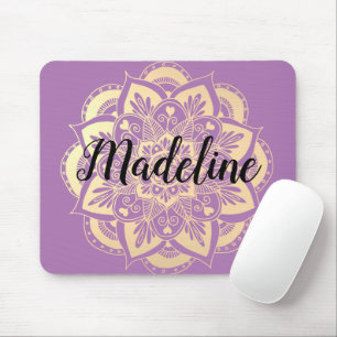 Personalized Purple and Gold Mandala Flower Mouse Pad
