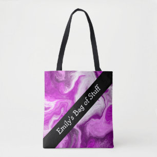 Personalized Purple and White Marble Swirls Tote Bag