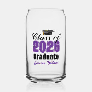 Personalized Purple Class of 2026 Graduation Can Glass