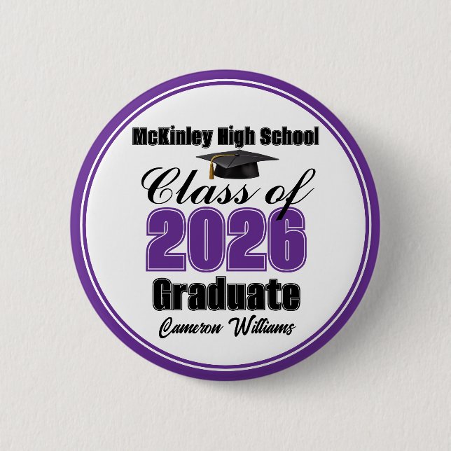 Personalized Purple Class of 2026 Graduation Party 6 Cm Round Badge (Front)