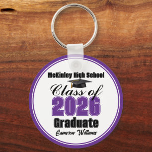 Personalized Purple Class of 2026 Graduation Party Key Ring