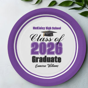 Personalized Purple Class of 2026 Graduation Party Paper Plate