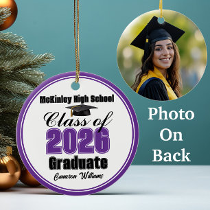 Personalized Purple Class of 2026 Graduation Photo Ceramic Tree Decoration