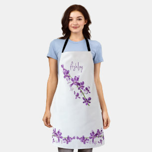 Personalized purple dendrobium orchid art apron