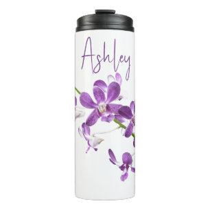 Personalized purple dendrobium orchid art thermal tumbler