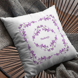 Personalized Purple Dendrobium Orchid Motif Cushion