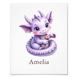 Personalized Purple Dragon Whimsical Nursery Art Photo Print