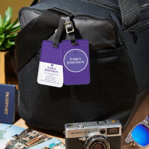 Personalized Purple Floral Custom Name Travel Luggage Tag