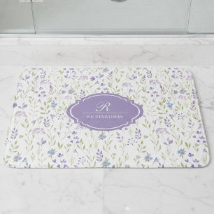 Personalized Purple Floral Monogram Bath Mat