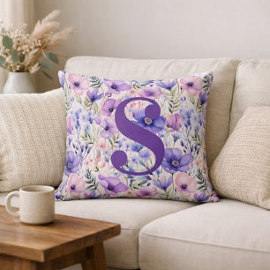 Personalized Purple Floral Monogram Cushion