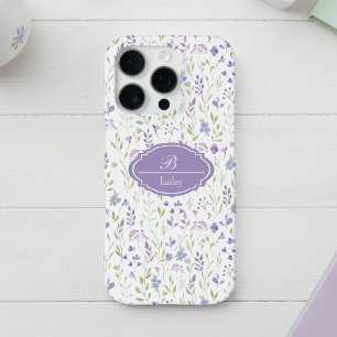 Personalized Purple Floral Monogram iPhone 16 Pro Case