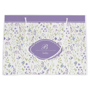 Personalized Purple Floral Monogram Large Gift Bag