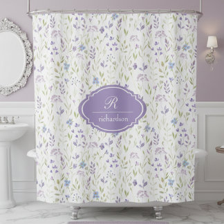 Personalized Purple Floral Monogram Shower Curtain