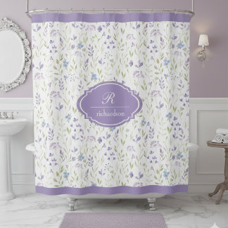 Personalized Purple Floral Monogram Shower Curtain
